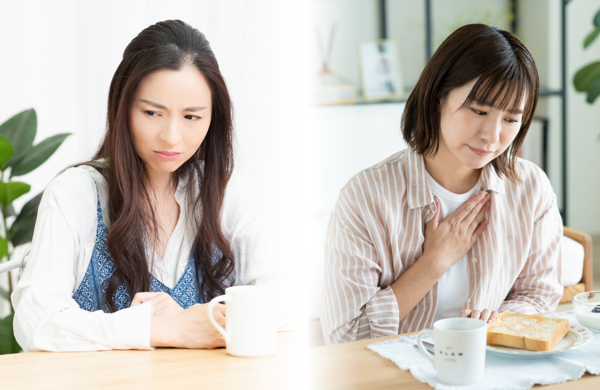 イライラする女性と食欲不振の女性